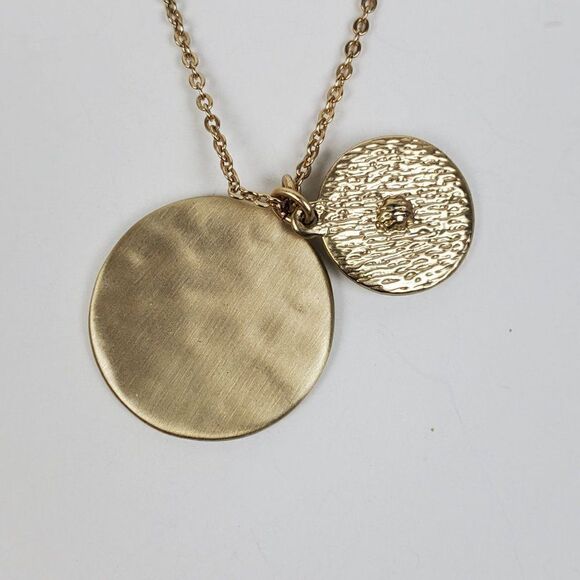 Loft Gold Tone Double Pendant Round Circle Crystal Rhinestone Pendant Necklace - Picture 9 of 13